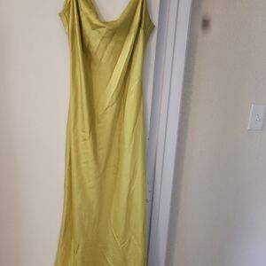 Express Satin Cowl Neck Maxi Dress - Lime Yellow